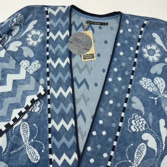 Gudrun Sjoden Indigo Dragonfly Organic Cotton Cardigan Blue Patterned Large NWT - Picture 1 of 9